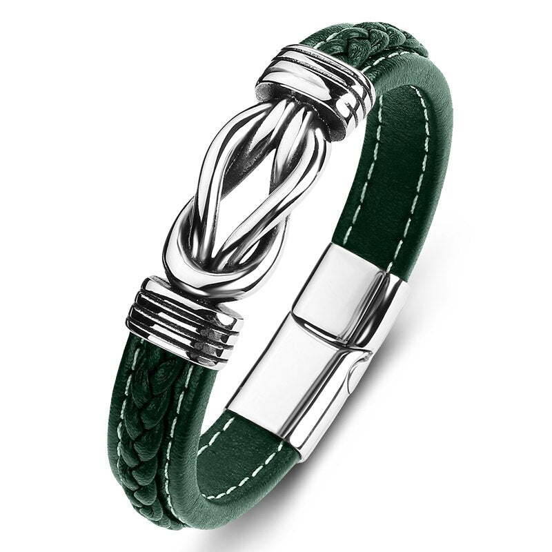 Pulsera Punk de Cuero y Acero Inoxidable para Hombre