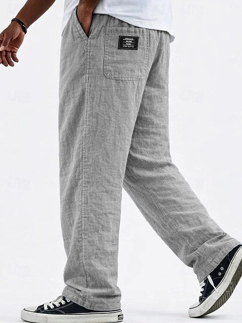 Pantalón Casual de Lino y Algodón Pierna Ancha para Hombre