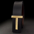Cinturón de Cuero Genuino para Hombre - Hebilla Lisa Tipo T