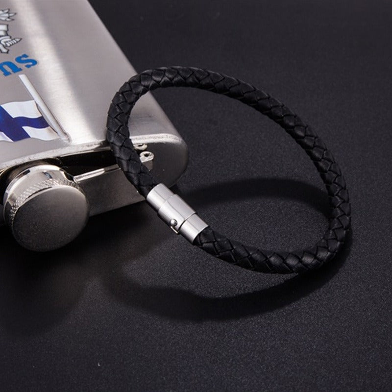 Pulsera de Cuero Trenzado para Hombre - Acero Inoxidable