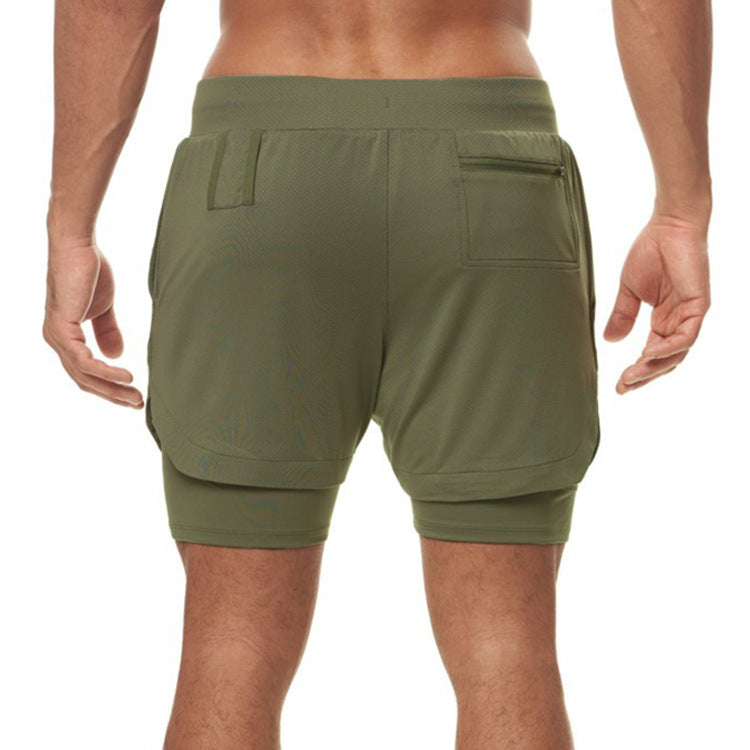 Muscle-Burning Athletic Shorts for Men, Double-Layer Color-Blocked Towel Hook Design, Breathable Solid Color Shorts