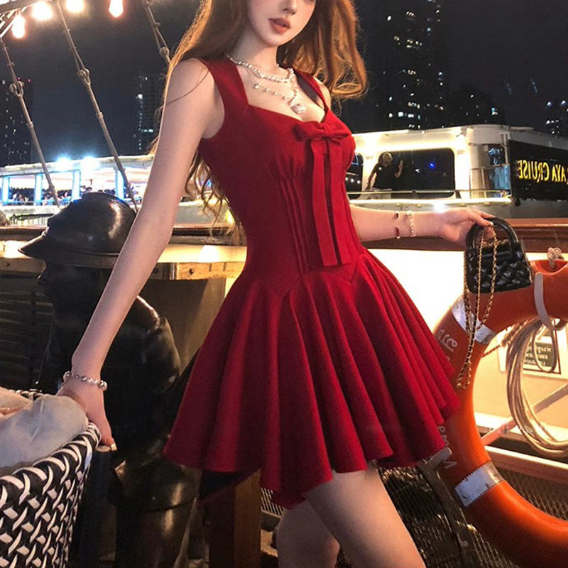 Vestido princesa corto con lazo y falda voluminosa - Verano