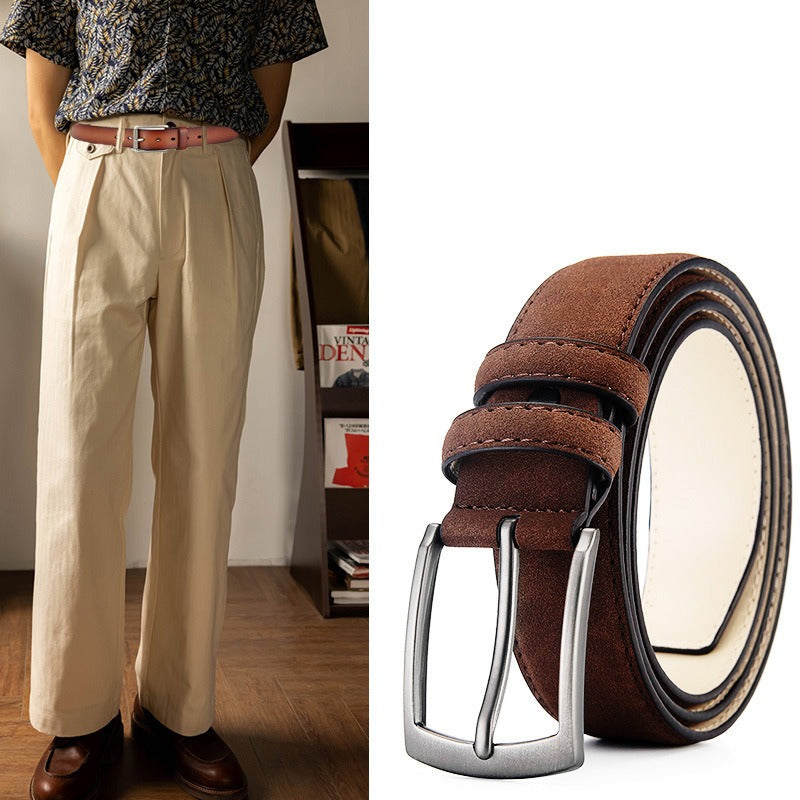Cinturón de Ante Retro para Hombre - Hebilla de Aguja Casual
