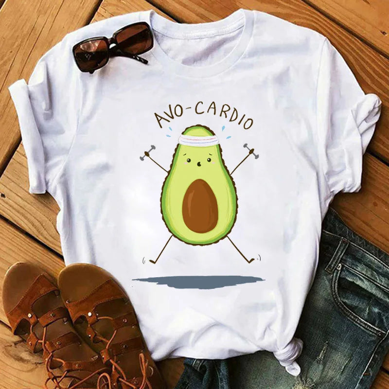 Camiseta Manga Corta Estampado Aguacate Kawaii Mujer