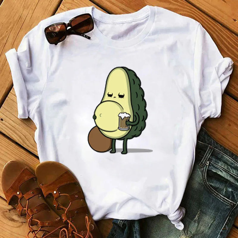 Camiseta Manga Corta Estampado Aguacate Kawaii Mujer