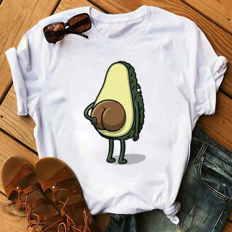 Camiseta Manga Corta Estampado Aguacate Kawaii Mujer