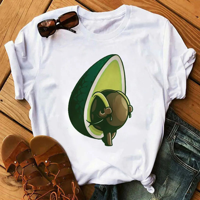 Camiseta Manga Corta Estampado Aguacate Kawaii Mujer