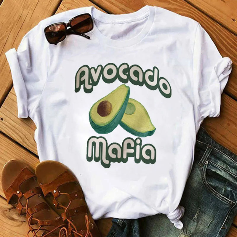 Camiseta Manga Corta Estampado Aguacate Kawaii Mujer