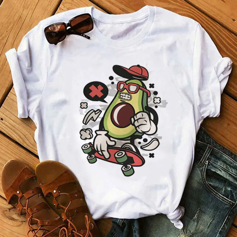 Camiseta Manga Corta Estampado Aguacate Kawaii Mujer