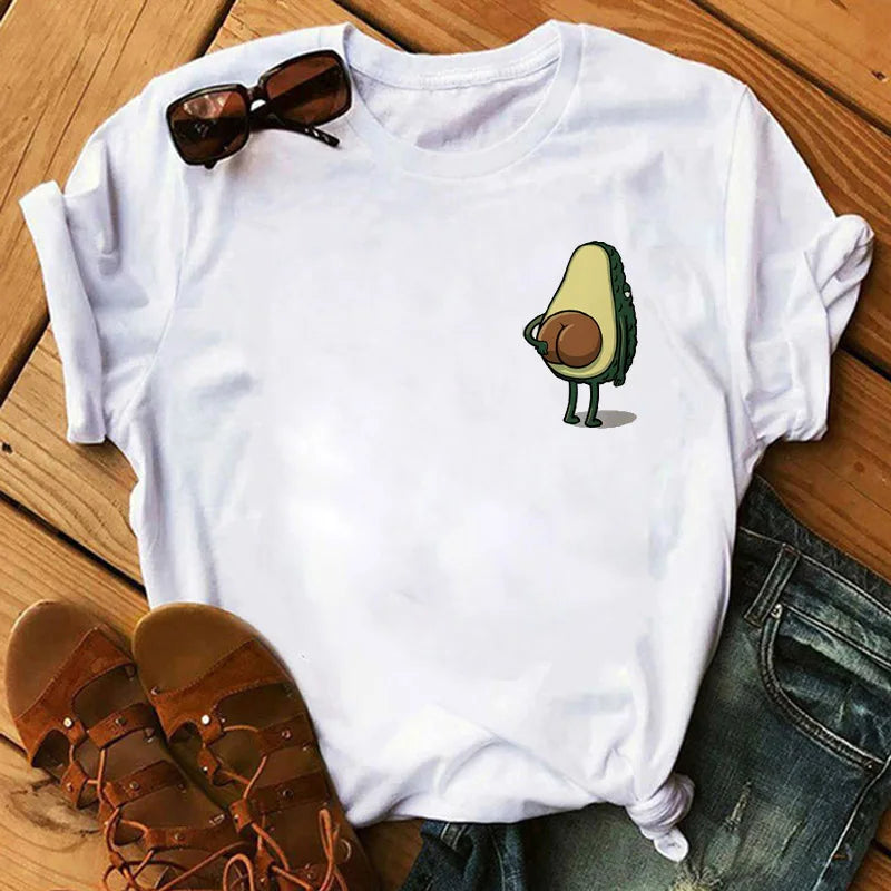Camiseta Manga Corta Estampado Aguacate Kawaii Mujer