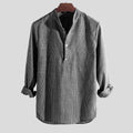 Camisa a rayas manga larga para hombre - Cuello mao slim fit