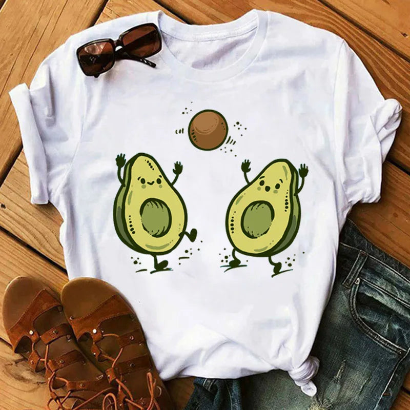 Camiseta Manga Corta Estampado Aguacate Kawaii Mujer
