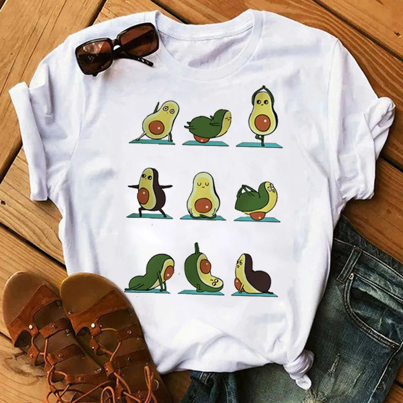 Camiseta Manga Corta Estampado Aguacate Kawaii Mujer