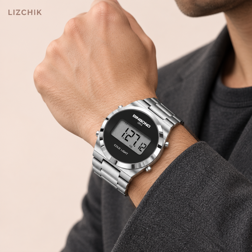 BINBOND con modelo masculino y fondo personalizado LIZCHIK