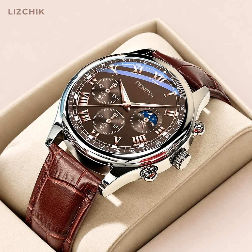 Reloj de correa café con fondo LIZCHIK