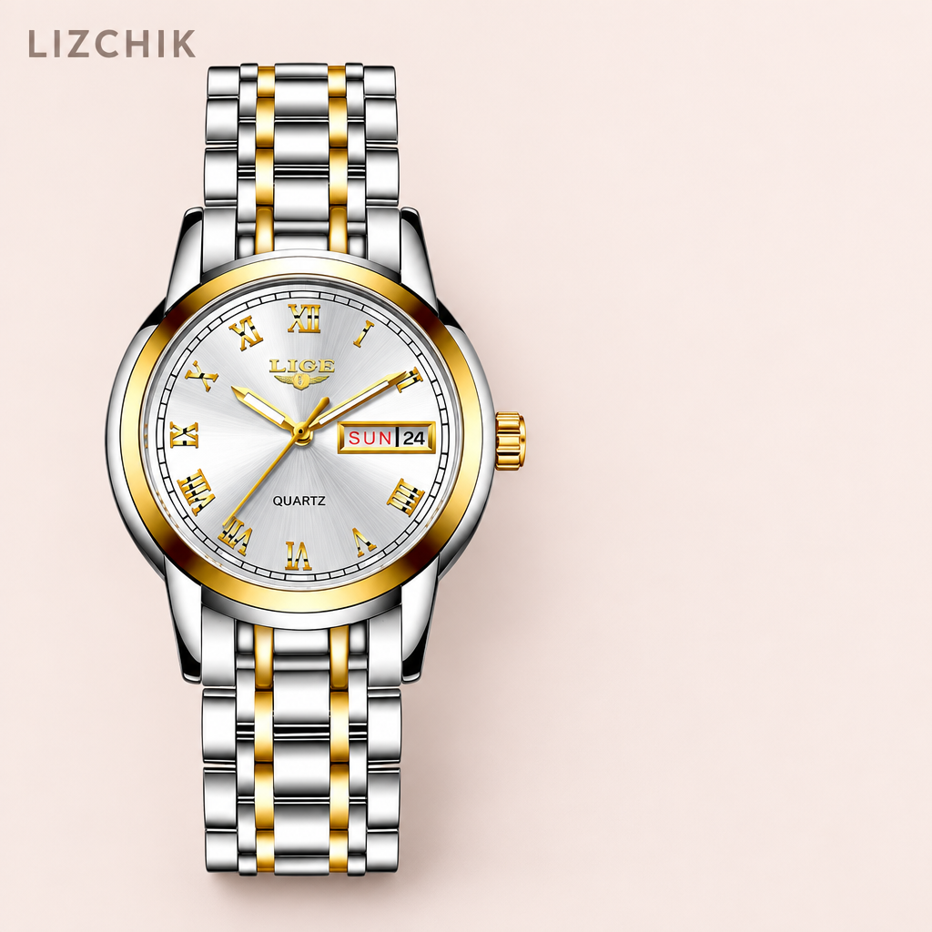 Reloj dorado con esfera blanca