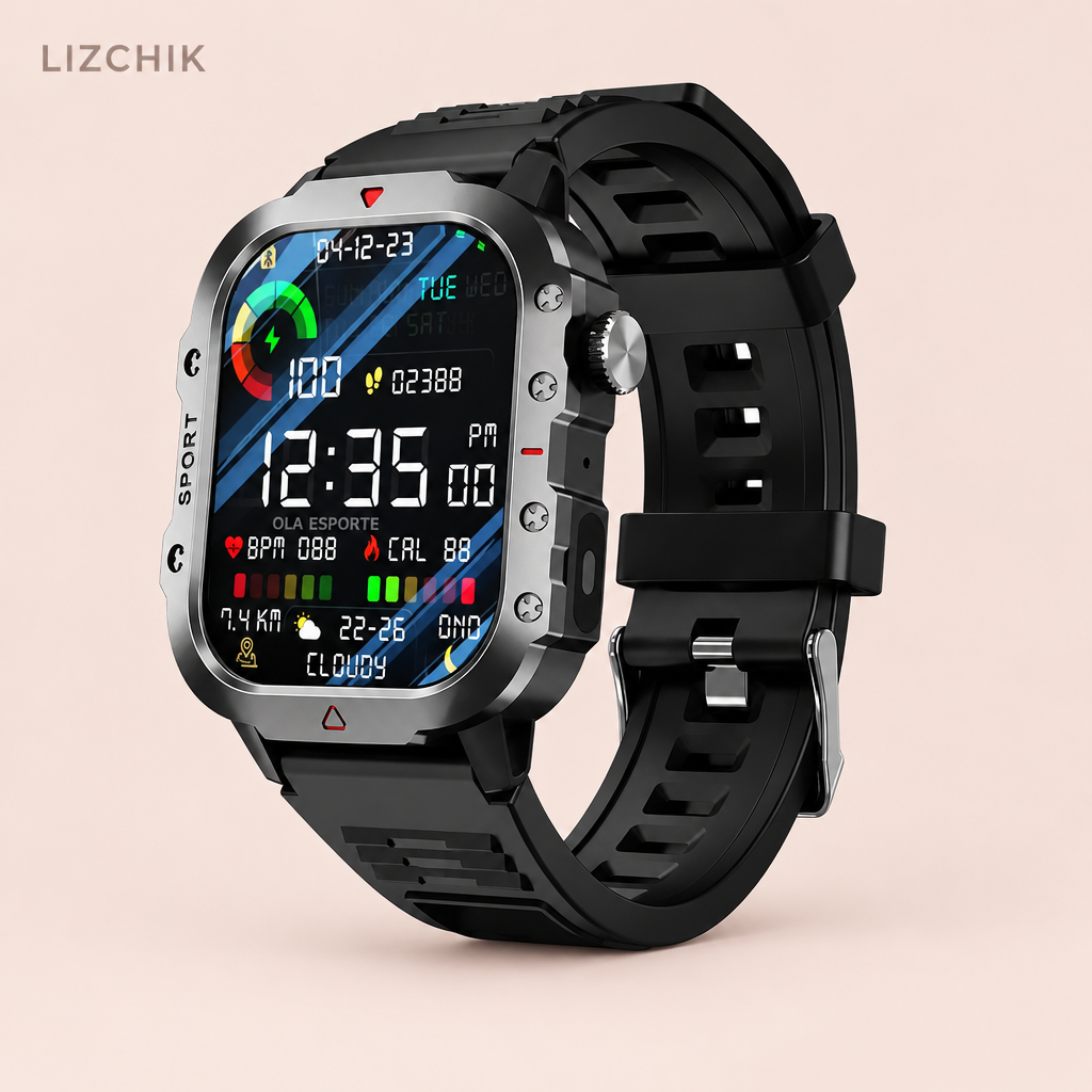 Smartwatch con correa negra, otra pantalla